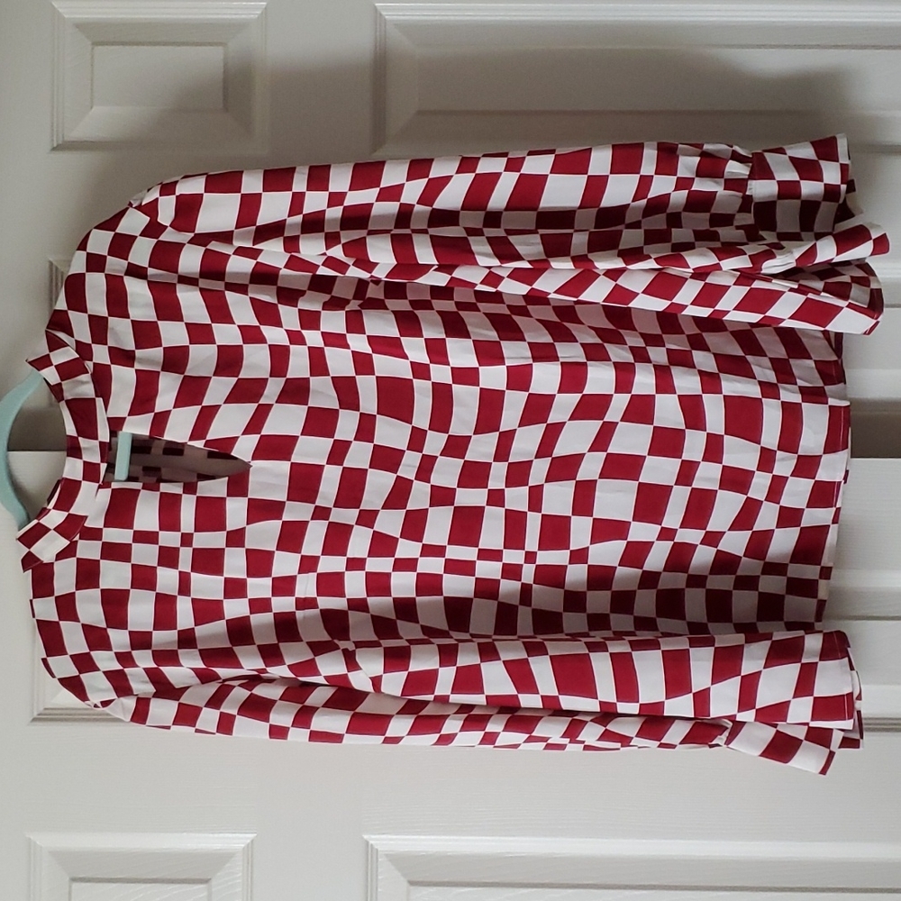 Red and white blouse, no stretch 100% polyester